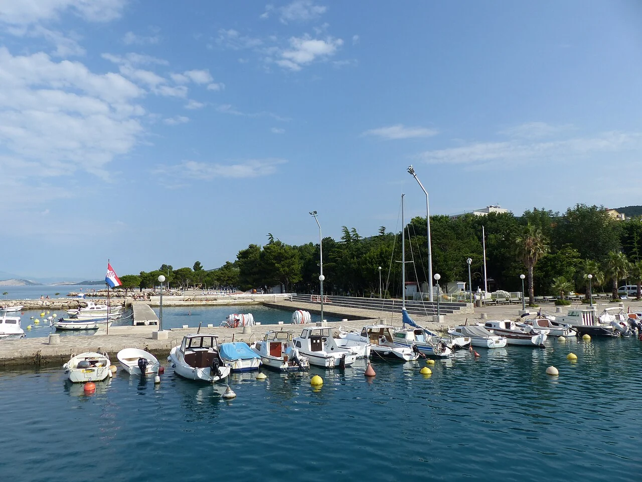 Quiet harbour and moored boats in Crikvenica