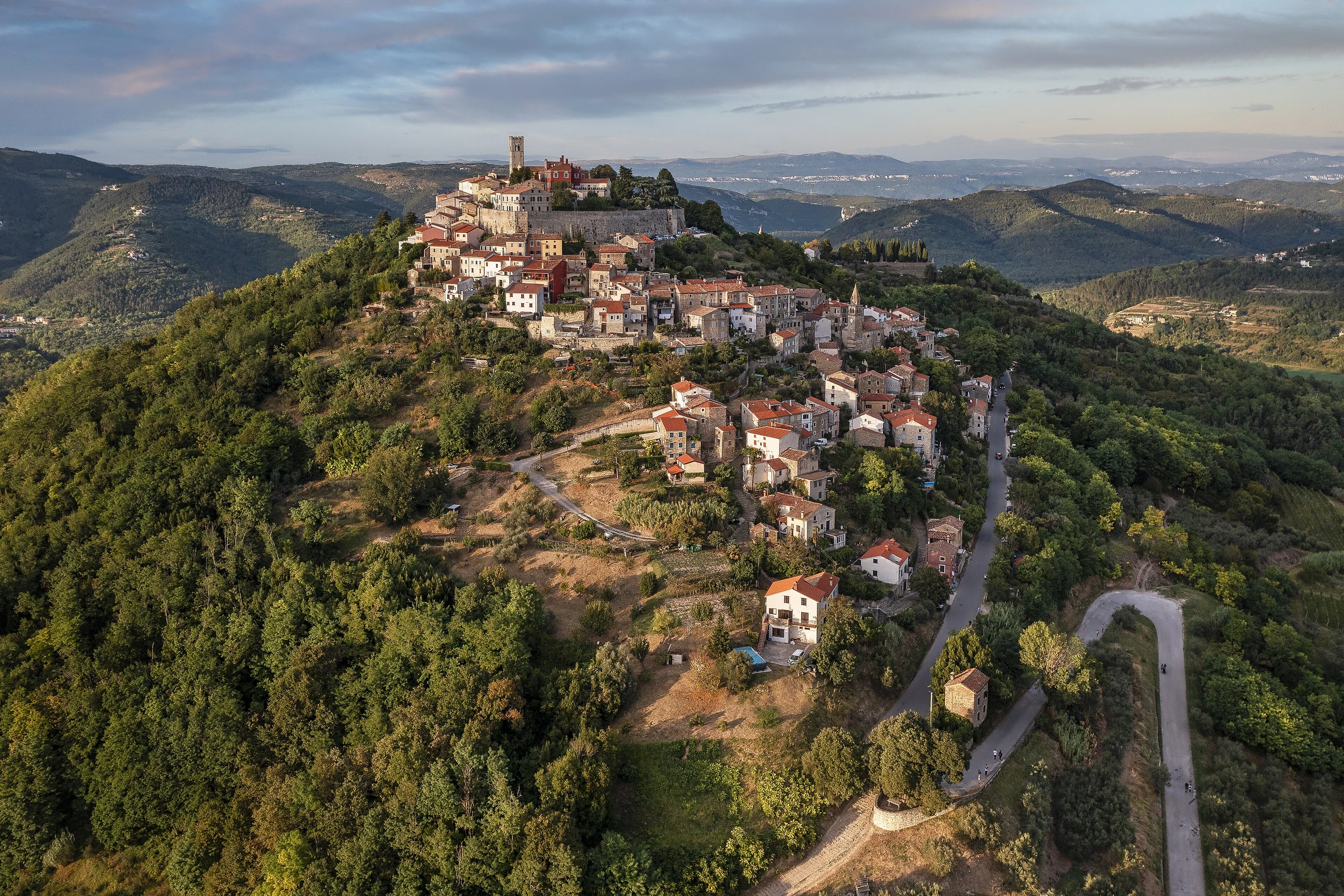 Aerial view of the hilltop town of Motovun, Istria