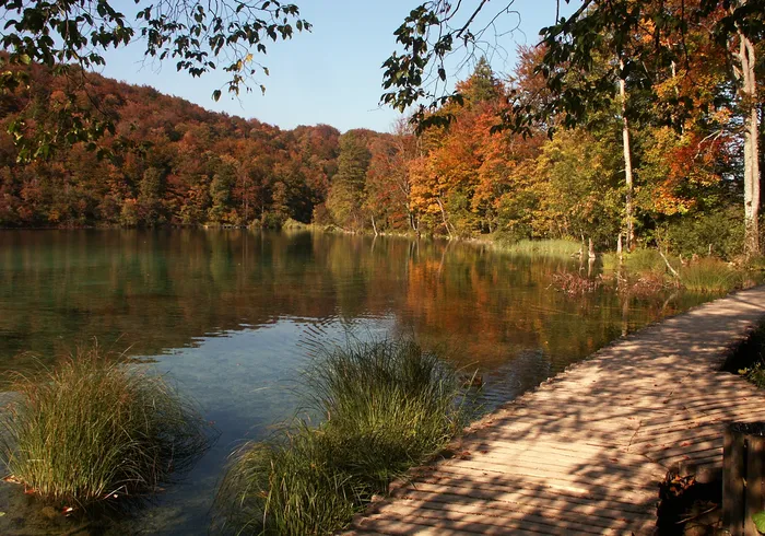 Autumn colour beside the water in Plitvice Lakes National Park
